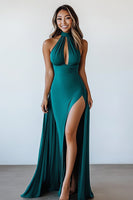 Load image into Gallery viewer, Dark Green Sheath Keyhole Long Formal Dress with Slit