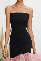Load image into Gallery viewer, Black&Pink Sheath Strapless Long Formal Dress with Ruffles