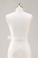 Load image into Gallery viewer, White Satin Bodycon V-Neck Mid-Calf Work Dress with Slit