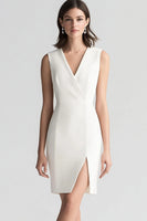 Load image into Gallery viewer, White V-Neck Bodycon Short Semi Formal Dress with Slit
