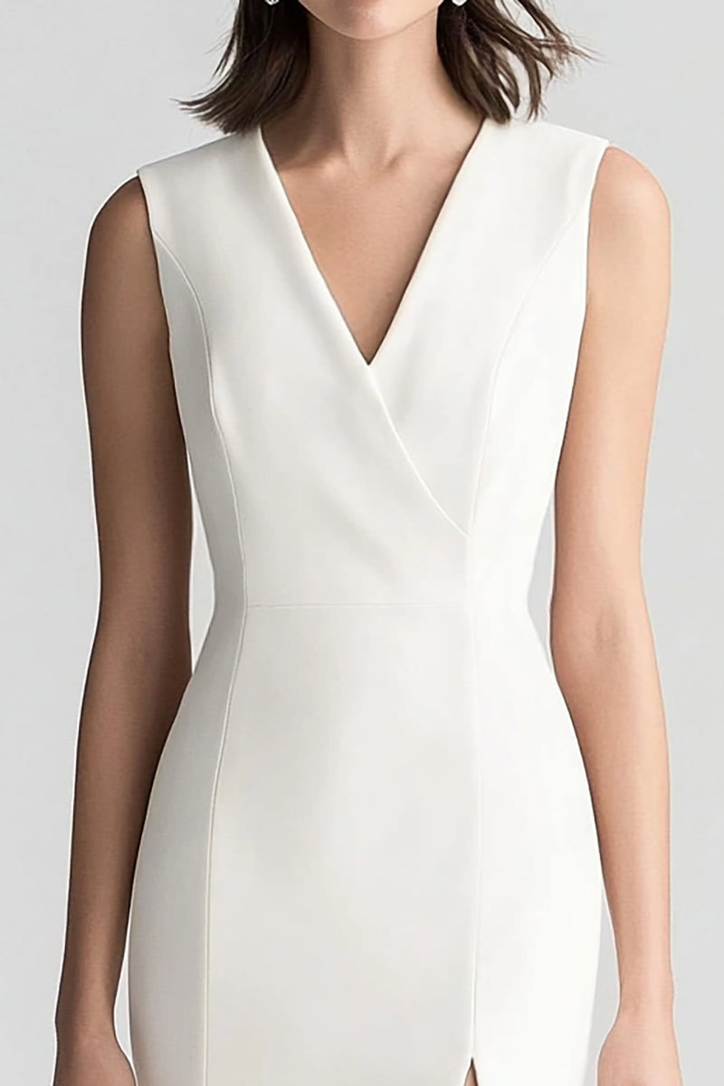Load image into Gallery viewer, White V-Neck Bodycon Short Semi Formal Dress with Slit