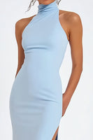 Load image into Gallery viewer, Sky Blue Satin Mermaid Long Wedding Guest Dress with Slit