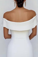 Load image into Gallery viewer, White Sheath Satin Off the Shoulder Mini Graduation Dress with Bowknot