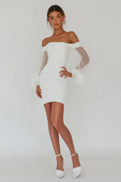 Load image into Gallery viewer, White Bodycon Backless Graduation Dress with Ruffles