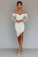 Load image into Gallery viewer, White Satin Bodycon Off the Shoulder Graduation Dress