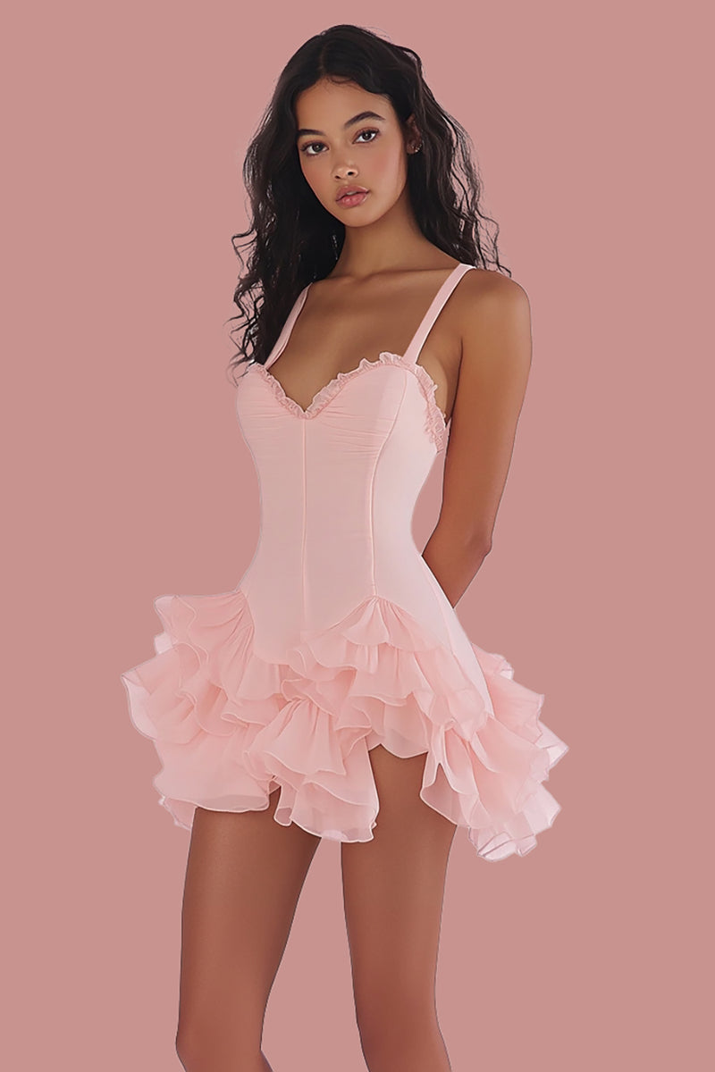 Load image into Gallery viewer, Pink Sheath Sweetheart Graduation Dress with Ruffles