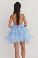 Load image into Gallery viewer, Sky Blue Tulle A Line Halter Backless Graduation Dress