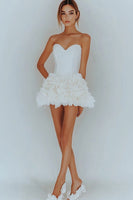 Load image into Gallery viewer, White A Line Strapless Graduation Dress with Ruffles
