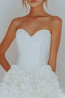 Load image into Gallery viewer, White A Line Strapless Graduation Dress with Ruffles