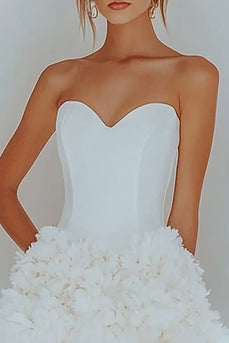 White A Line Strapless Graduation Dress with Ruffles