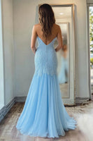 Load image into Gallery viewer, Sky Blue Mermaid Chiffon Sweetheart Long Prom Dress with Slit