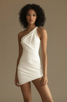 Load image into Gallery viewer, One Shoulder Sheath Little White Dress