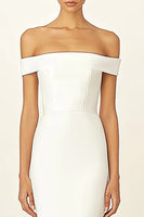 Load image into Gallery viewer, White Off the Shoulder Sheath Long Rehearsal Dinner Dress