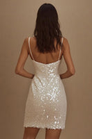 Load image into Gallery viewer, Sequins A Line Spaghetti Straps Little White Dress