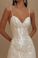 Load image into Gallery viewer, Sequins A Line Spaghetti Straps Little White Dress