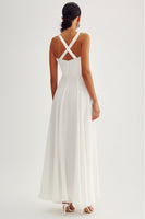Load image into Gallery viewer, White A Line Chiffon Long Rehearsal Dinner Dress