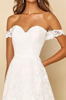 Load image into Gallery viewer, Off the Shoulder White A Line Long Rehearsal Dinner Dress with Lace