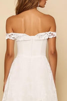 Load image into Gallery viewer, Off the Shoulder White A Line Long Rehearsal Dinner Dress with Lace