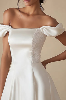 White A Line Off the Shoulder Satin Short Graduation Dress