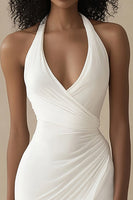 Load image into Gallery viewer, Sheath Chiffon V-Neck Ruched Little White Dress