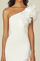 Load image into Gallery viewer, White Sheath Asymmetrical High Low Rehearsal Dinner Dress