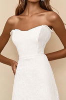 Load image into Gallery viewer, White A Line Lace Strapless Long Rehearsal Dinner Dress