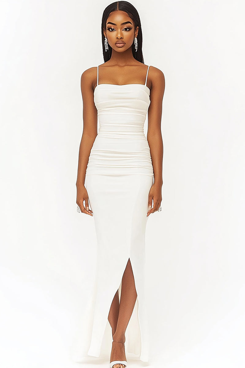 Load image into Gallery viewer, White Satin Mermaid Long Graduation Dress