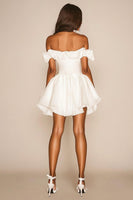 Load image into Gallery viewer, White A Line Off the Shoulder Ruffled Satin Graduation Dress