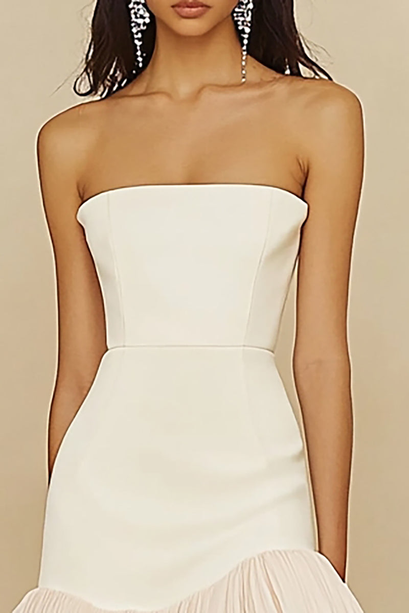 Load image into Gallery viewer, White Strapless Bodycon Satin Asymmetrical Graduation Dress