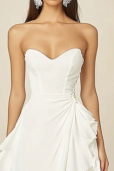 White Chiffon A Line Graduation Dress with Ruffles