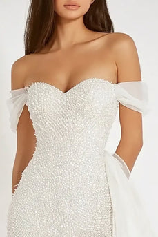 White Sparkly Bodycon Sequins Asymmetrical Graduation Dress with Ruffles
