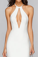 Load image into Gallery viewer, White Mermaid Keyhole Satin Mid-Calf Graduation Dress