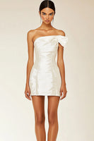 Load image into Gallery viewer, White Satin Bodycon One Shoulder Graduation Dress