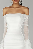 Load image into Gallery viewer, White Chiffon Ruffled Mermaid Long Engagement Dress with Sleeves