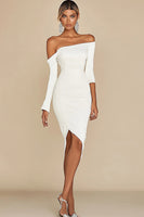 Load image into Gallery viewer, White Satin Asymmetrical Knee-Length Graduation Dress