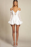 Load image into Gallery viewer, White Chiffon Bodycon Cold Shoulder Graduation Dress with Lace