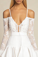 Load image into Gallery viewer, White Chiffon Bodycon Cold Shoulder Graduation Dress with Lace