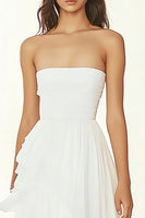 Load image into Gallery viewer, White A Line Chiffon Ruffled Asymmetrical High Low Graduation Dress