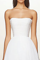 Load image into Gallery viewer, White Pleated Chiffon A Line High Low Graduation Dress with Ruffles