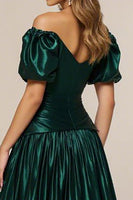 Load image into Gallery viewer, Dark Green A Line Pleated Tiered Long Prom Dress with Slit