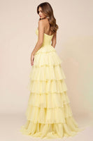 Load image into Gallery viewer, Daffodil Ball Gown Tulle Keyhole Long Prom Dress with Slit