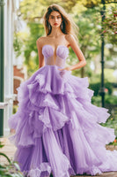 Load image into Gallery viewer, Lilac Tulle Ball Gown Tiered Long Prom Dress with Ruffles