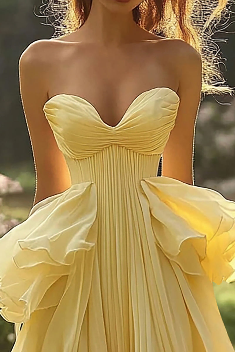 Load image into Gallery viewer, Daffodil Sweetheart Pleated Chiffon Long Prom Dress with Ruffles