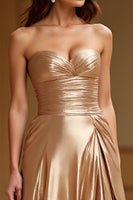 Load image into Gallery viewer, Metallic Gold A Line Sweetheart Long Prom Dress with Slit