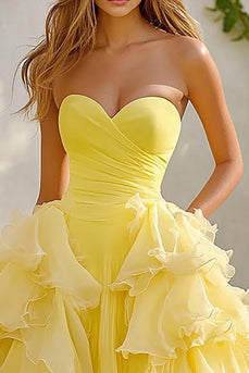 Daffodil Sweetheart Long Ball Gown Prom Dress with Ruffles