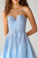 Load image into Gallery viewer, Sky Blue Organza Sweetheart Long A Line Prom Dress with Slit
