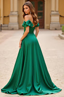 Load image into Gallery viewer, Dark Green Off The Shoulder Long Ball Gown Prom Dress with Ruffles