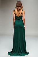 Load image into Gallery viewer, Dark Green Spaghetti Straps Long Sheath Prom Dress with Slit