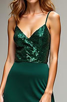 Load image into Gallery viewer, Dark Green Spaghetti Straps Long Sheath Prom Dress with Slit