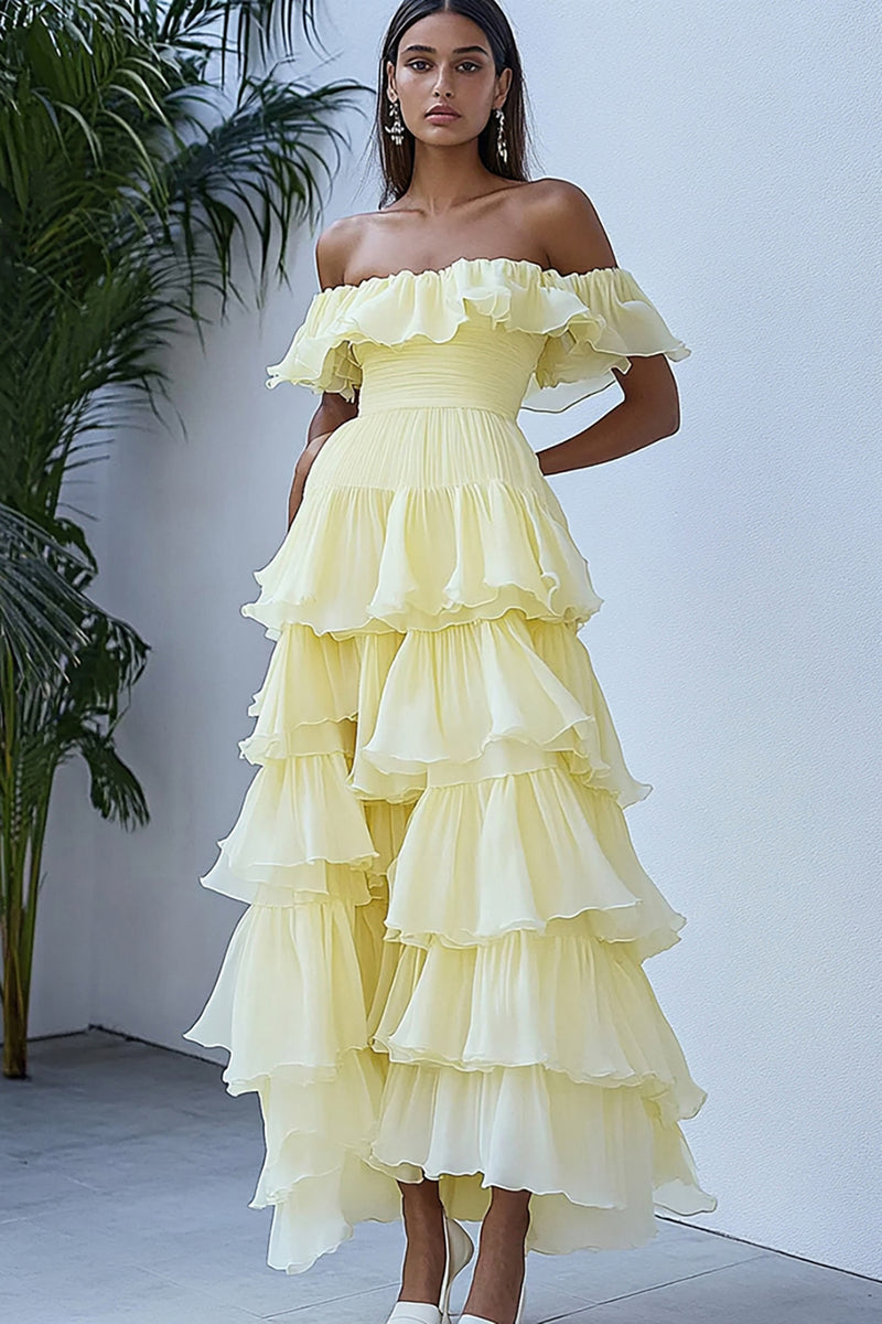 Load image into Gallery viewer, Daffodil Organza Ankle-Length A Line Graduation Dress with Ruffles